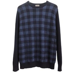 L.L. Bean | Lambswool Navy Check Crew Neck Sweater Medium